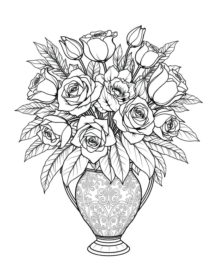 Rose Bouquet — AI-generated adult coloring book page in the florals theme