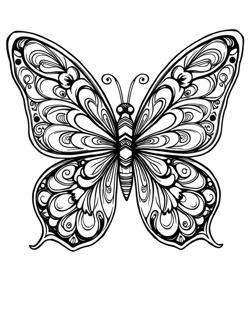 Butterfly Patterns — AI-generated adult coloring book page in the nature theme