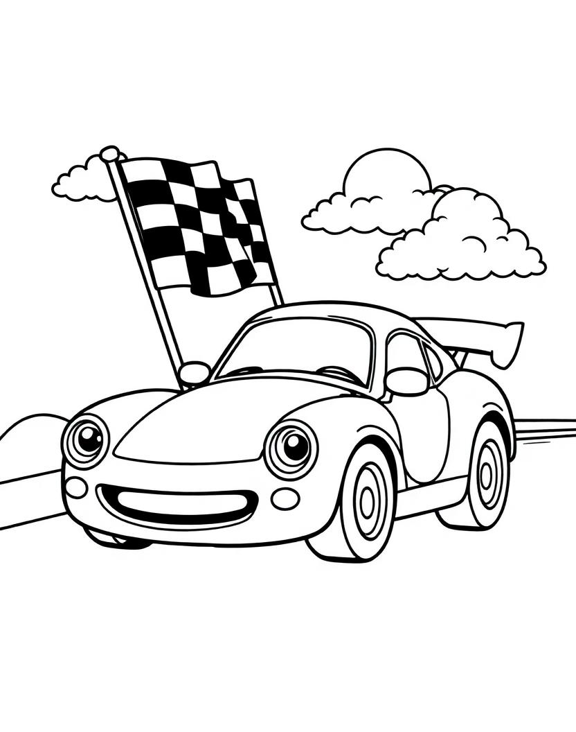Race Day — AI-generated kids coloring book page in the vehicles theme