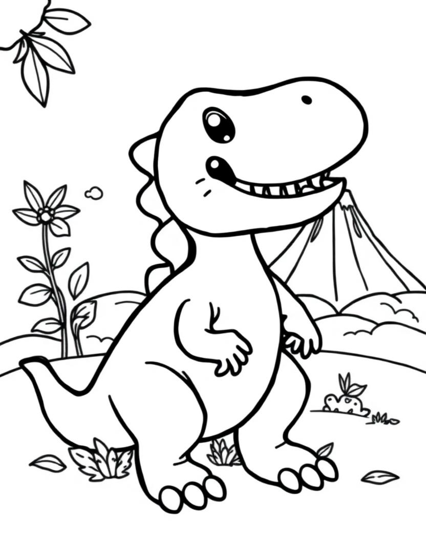 Happy Dinosaur — AI-generated kids coloring book page in the animals theme