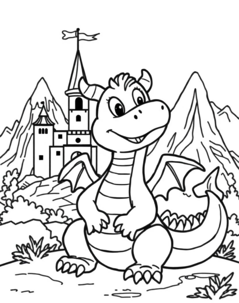 Castle Dragon — AI-generated kids coloring book page in the fantasy theme