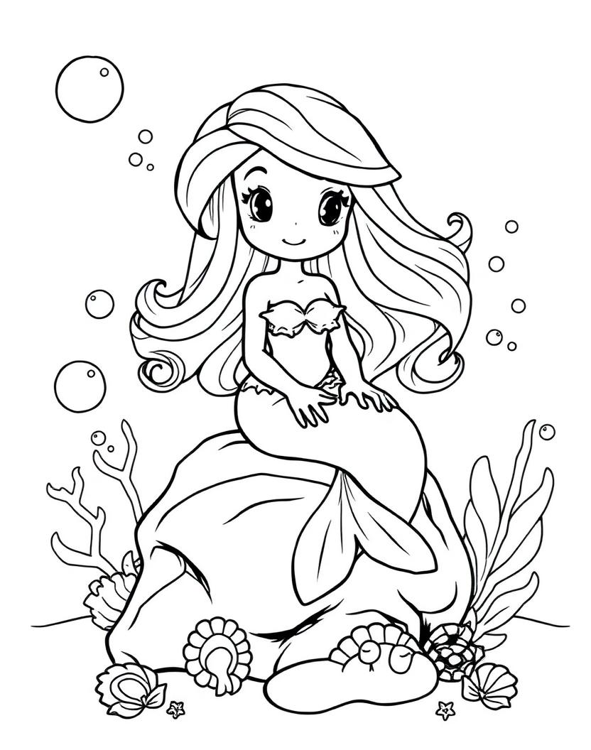 Little Mermaid — AI-generated kids coloring book page in the fantasy theme